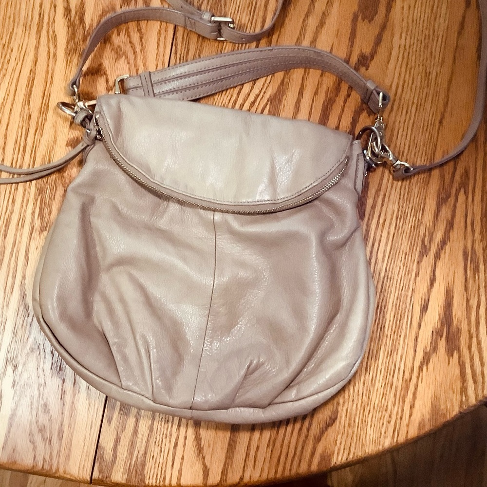 Margot New York Tan Leather Foldover Zippered Crossbody Bag